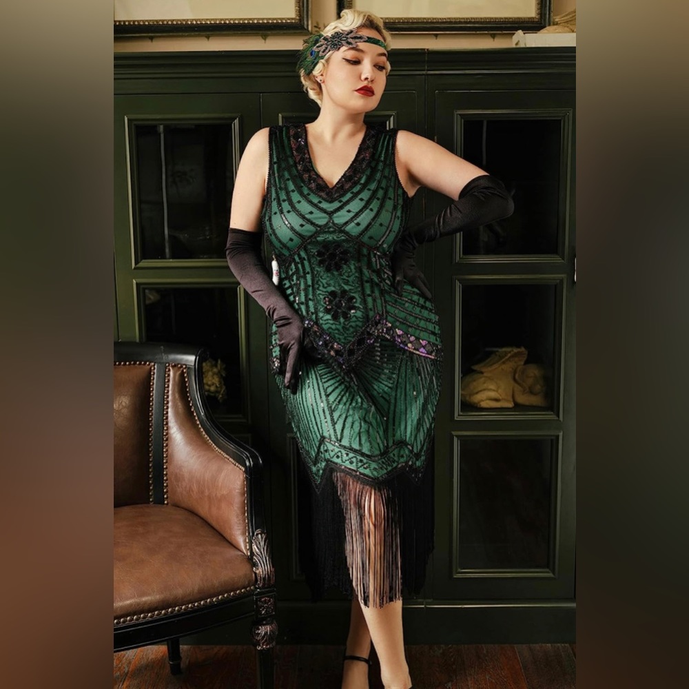 Emerald Green Flapper Dress XXXL 18/20